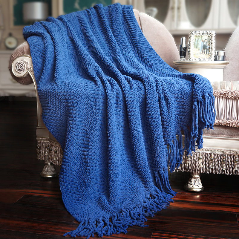 Jeté en tricot de tweed, Bleu tuba, 50 po x 60 po