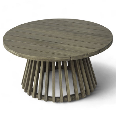 Table basse ronde en bois d'acacia, finition naturelle, 31,5 po x 31,5 po x 16 po, base à lattes robustes, pour l'intérieur et l'extérieur