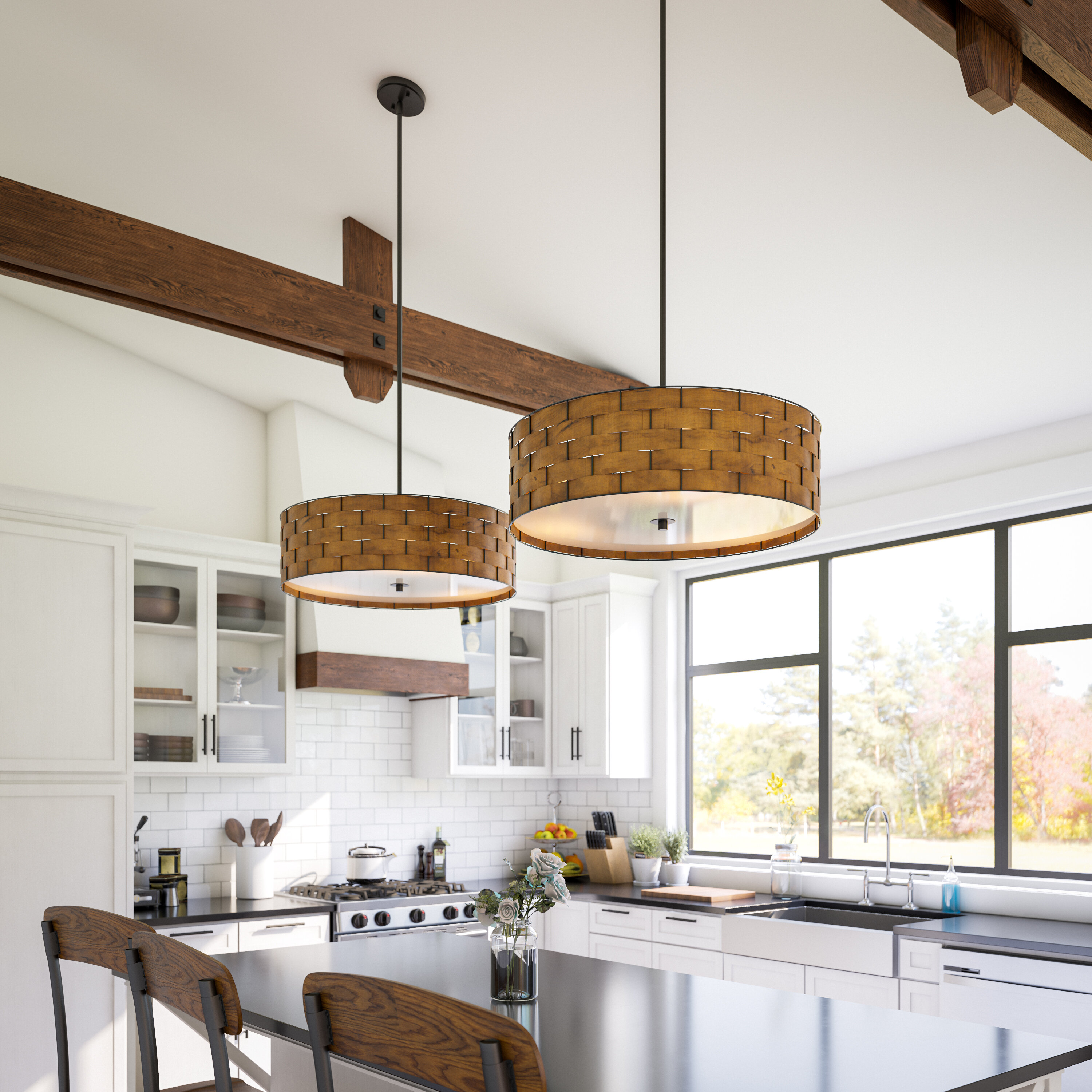 Wood drum on sale pendant light