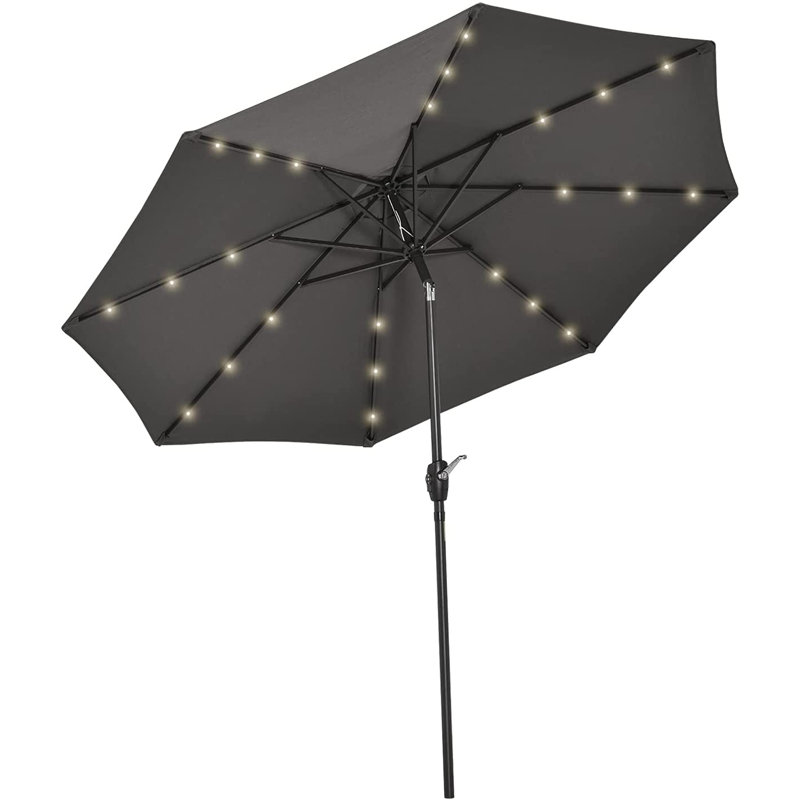 269cm Lighted Tilt Market Parasol, Black, Crank Lift