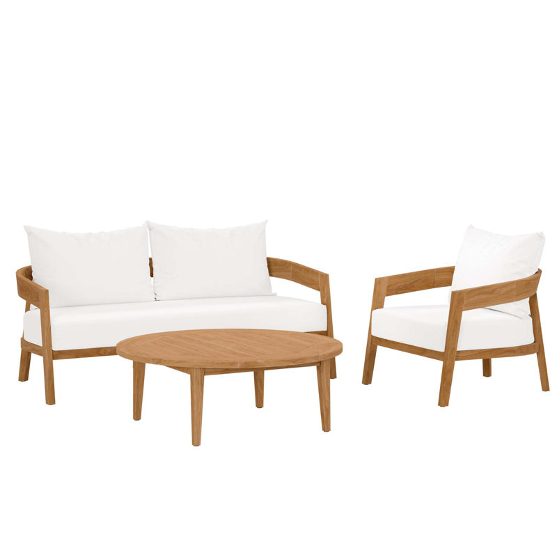 Ensemble de patio d'extérieur en bois de teck 3 pièces Brisbane par Modway, Blanc