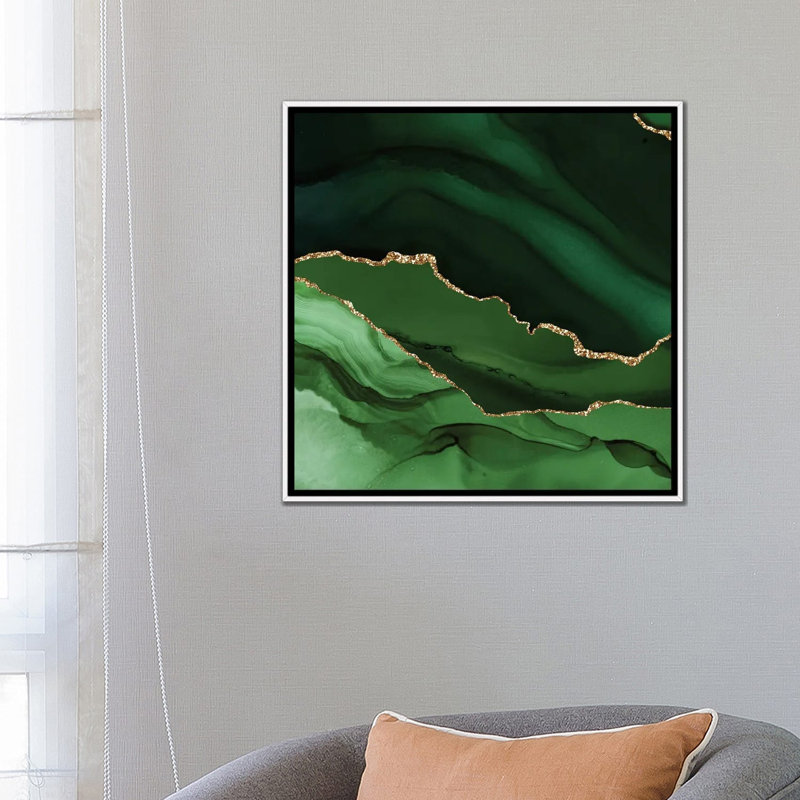Green Gold Agate Texture XII, 26" H x 26" W x 1.5" D, No Mat, White Floater Framed Canvas
