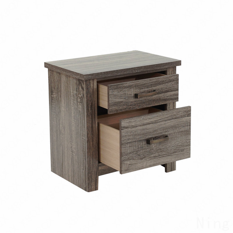 Table de chevet 2 tiroirs en bois, Gris brun