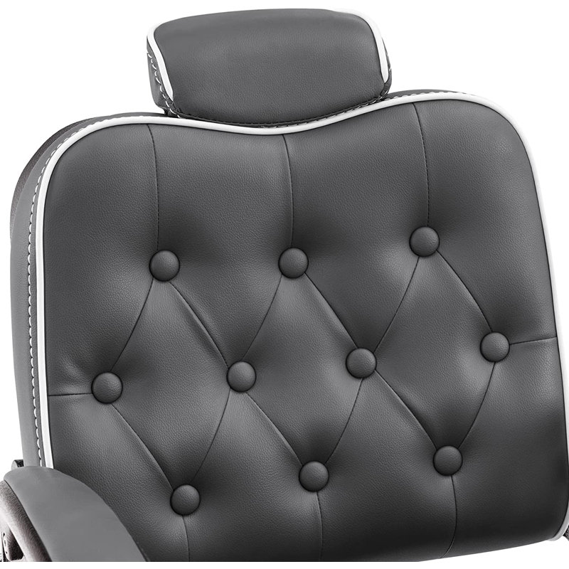 Fauteuil de coiffeur inclinable de 25,2 po de large Ezias, Cuir gris assorti