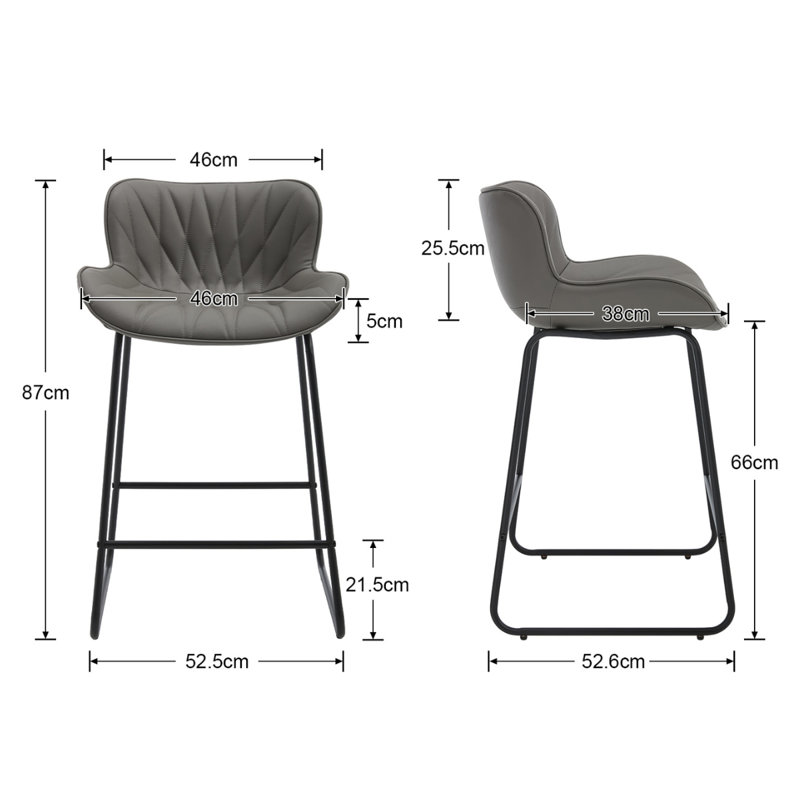 Upholstered Counter Stool with Metal Frame, Grey