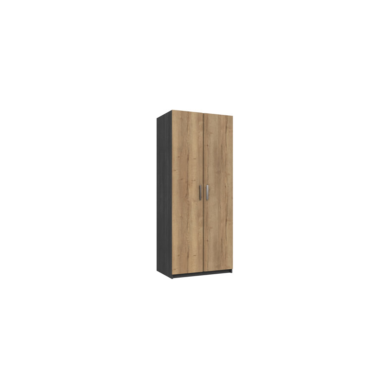 Harvey-Lee 2 Door Manufactured Wood Wardrobe, Graphite/Natural Rustic Oak
