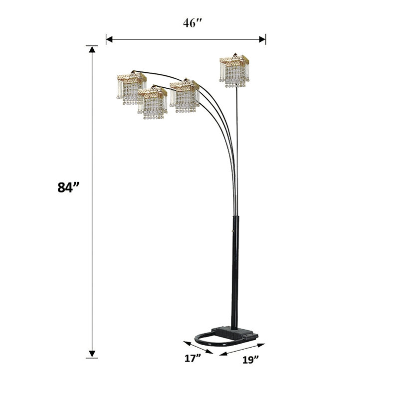 Lampe sur pied arquée d'inspiration cristal noire 4 carrés