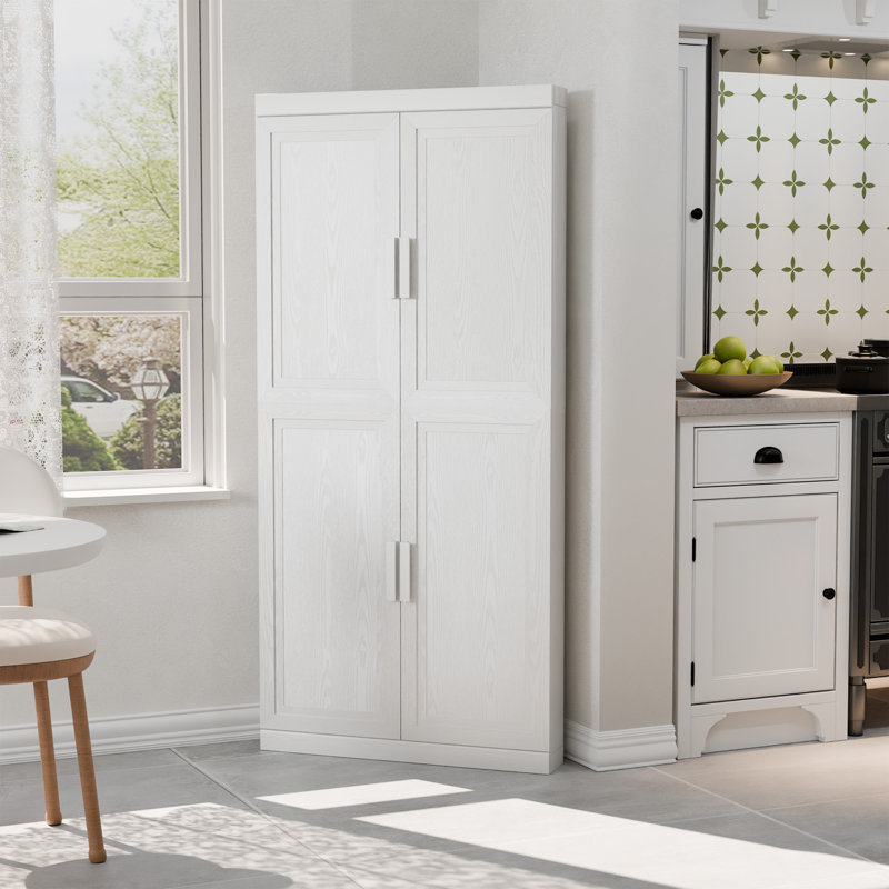Armoire de rangement pour garde-manger 67 po x l 31 po avec tablettes réglables Buffet d'angle pour cuisine, salon, Blanc