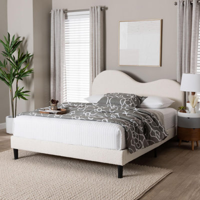 Lit plateforme tapissier Baxton Studio Dalton Boucle - Structure de lit grand en tissu doux avec tête de lit, design minimaliste, crème