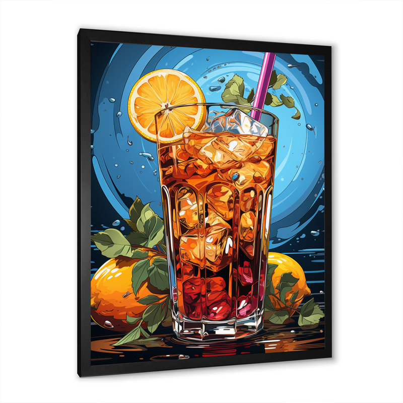 Spiritueux boisson III - décoration murale cocktails, Cadre simple noir, H 32 po x l 16 po x P 1 po
