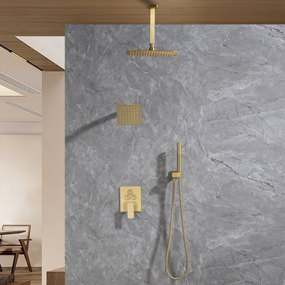 Ceiling Mount Rainfall Shower Faucet,Dual Rainfall Shower Head Complete Shower System With Handheld Shower
