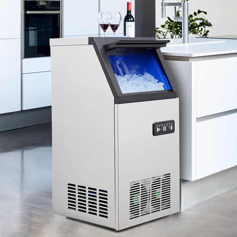 Machine à glaçons commerciale sous le comptoir 120LBS / 24H, machine à glaçons autoportante avec bac de rangement 24LBS, double entrée d'eau, contrôle DEL et auto-nettoyage pour le bar à la maison