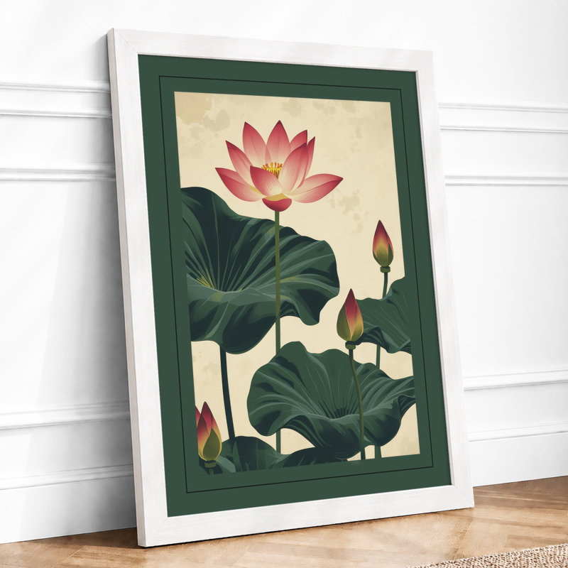 Lotus Bloom Botanical - Framed Print, A4 - 29.7 x 21.0 cm, White