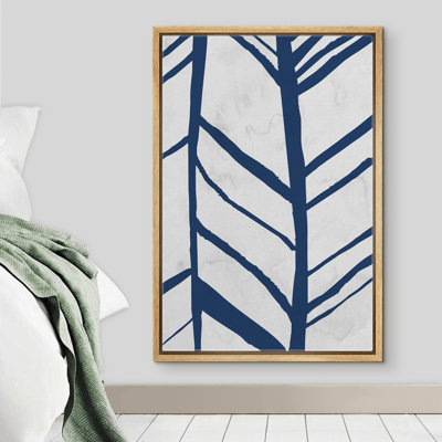 Signe, reproduction d'art sur toile encadrée bleue en forme de Y, formes géométriques, illustrations, art moderne, bohème, urbain, multicolore, cool pour le salon. Chambre à coucher. Bureau - 24 po x 36 po naturel