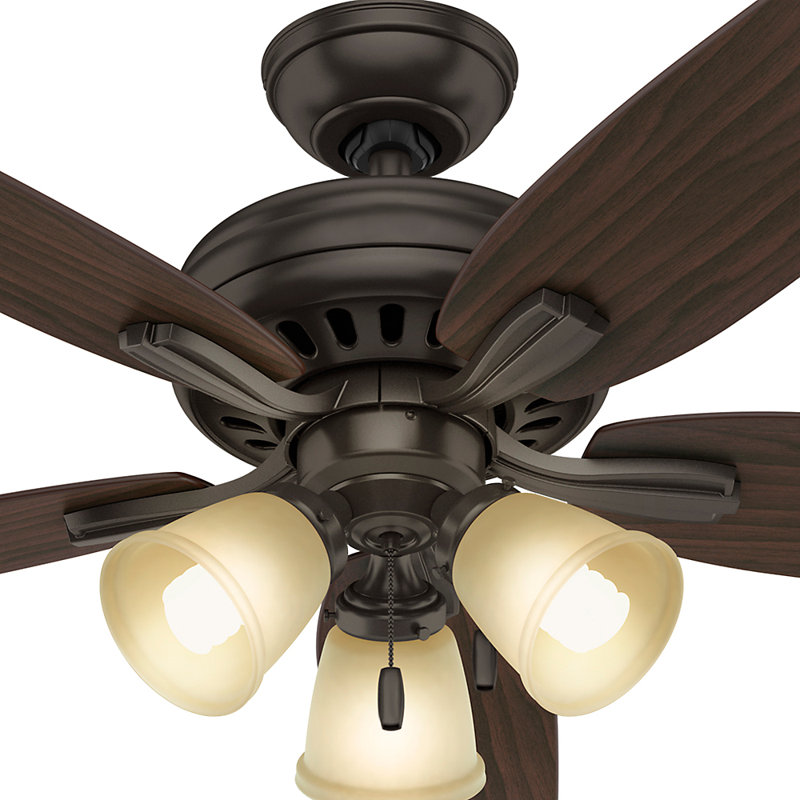 52" Newsome 5 - Blade Standard Ceiling Fan with Pull Chain and Light Kit Included, Premier Bronze