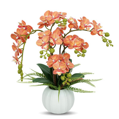 Artificial Orchid Flowers with Pot, Fake Orchid Plants for Home Decoration, Faux Flowers for Living Room Bedroom Kitchen Table Indoor Decor