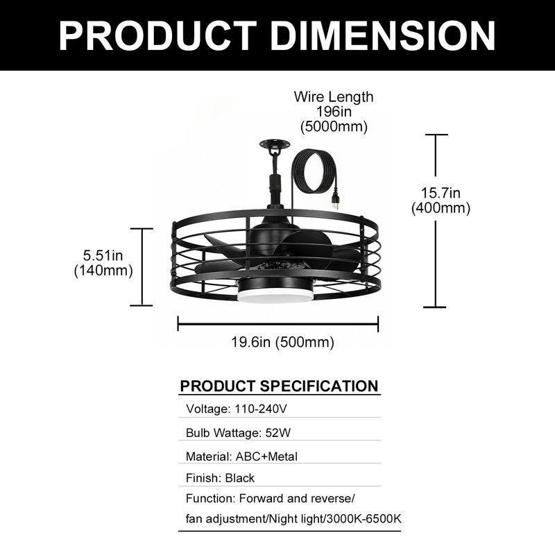 19.6in Outdoor Ceiling Fan