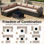 Ensemble modulaire de patio en osier pour 6 personnes avec table basse et coussins beiges-129591579