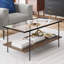 Table basse à 2 niveaux Asher, plateau en verre, tablette inférieure, design industriel moderne-250759607