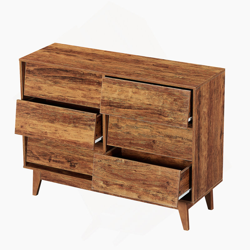 6 Drawer Double Dresser Features Vintage-style and Bevel Design
