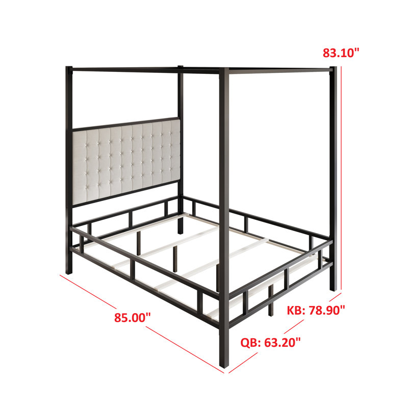 Castelnaud Tufted Canopy Bed, Queen, Black
