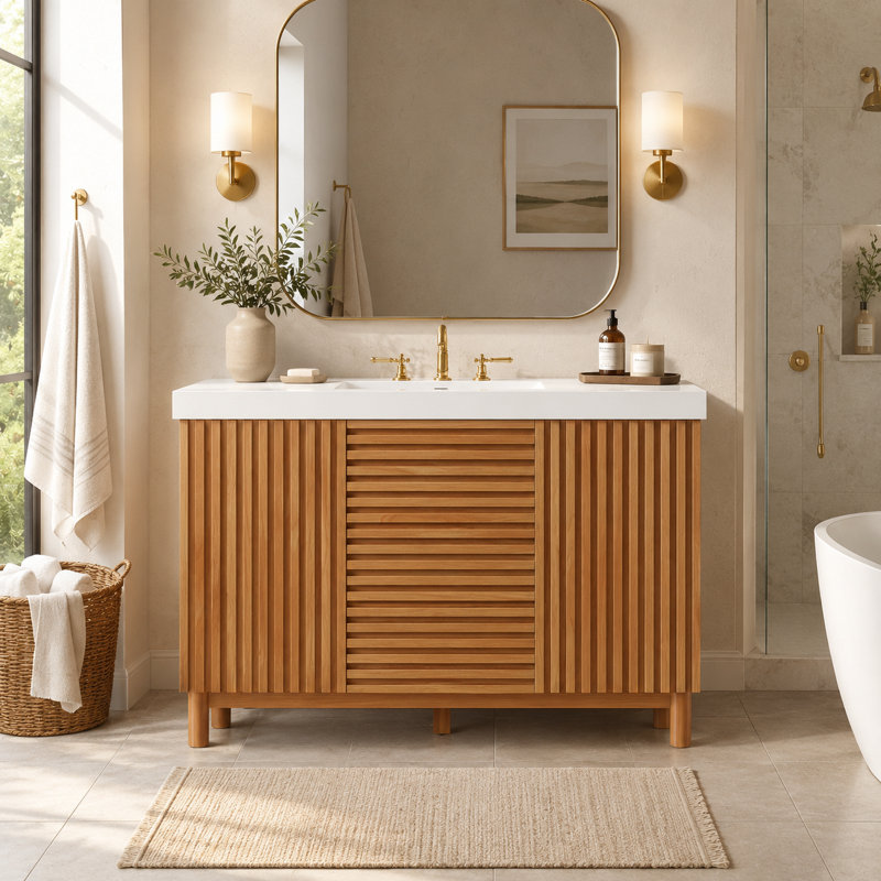 Armoire transitionnelle 47,2 pouces avec lavabo en résine 2 tiroirs SMC