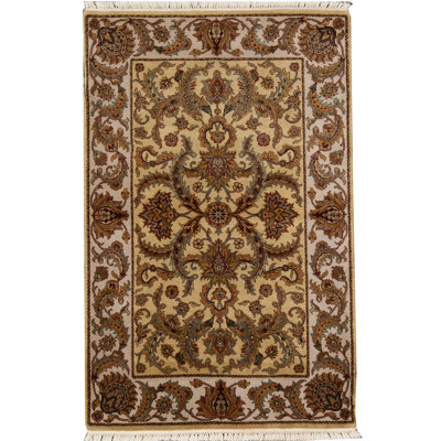 Tapis doré et ivoire de haute qualité noué à la main Trinity