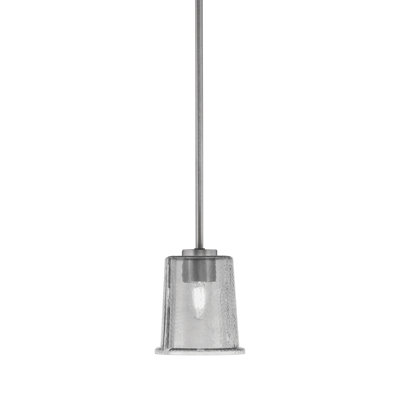 Nicomedes Stem Hung Mini Pendant Shown In Graphite Finish With 5.25" Smoke Bubble Glass
