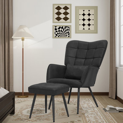 Torianne Faux Leather Wingback Chair with Ottoman