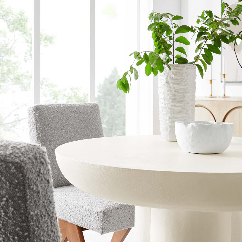 Caspian 40" White Round Concrete Dining Table with Pedestal Base