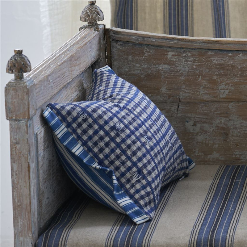 Toile Vichy Decorative Pillow, Indigo
