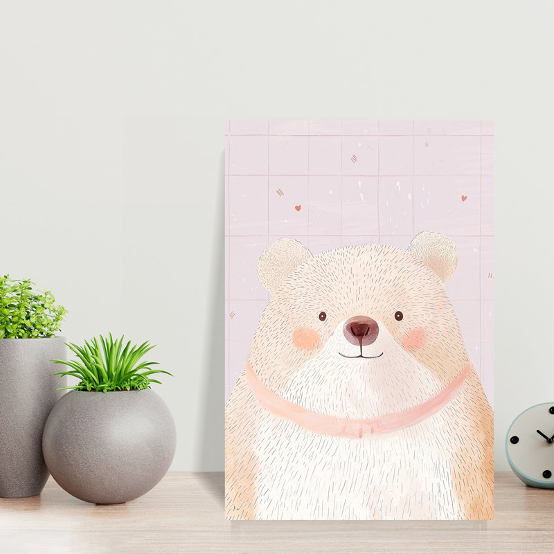 Sweet Pink Bear Contemporary Wall Art Print by Mathieu - Wrapped Canvas Print, 45.72cm H x 30.48cm W