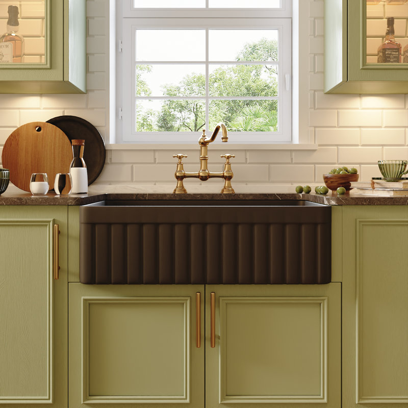 Solstice 33" L x 18" W Fireclay Farmhouse Kitchen Sink with Sink Grid and Basket Strainer, Matte Black