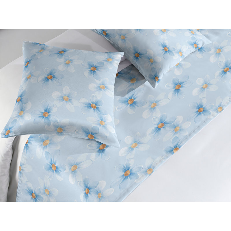 Ambesonne Spring Bed Runner Set Daisy Pattern Romantic Print  Soft Blue and Apricot, King