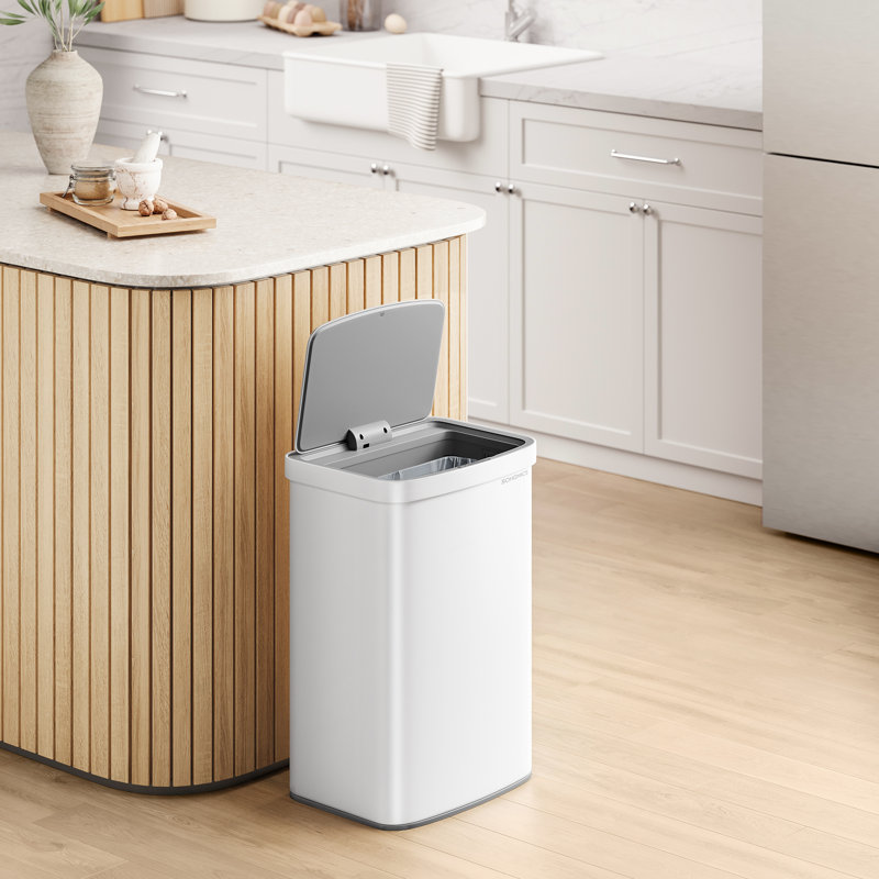 13.2 Gallon Steel Motion Sensor Odor Resistant Trash Can with 15 trash bags, White