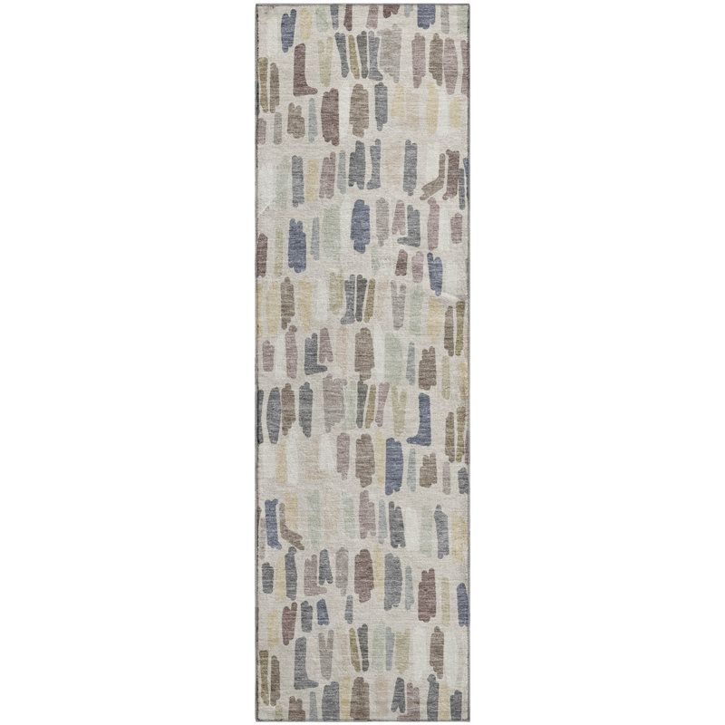 Tapis abstrait lavable à la machine de qualité supérieure Mayfield AMF2377, Lin, Tapis de couloir 2 pi 3 po x 7 pi 6 po