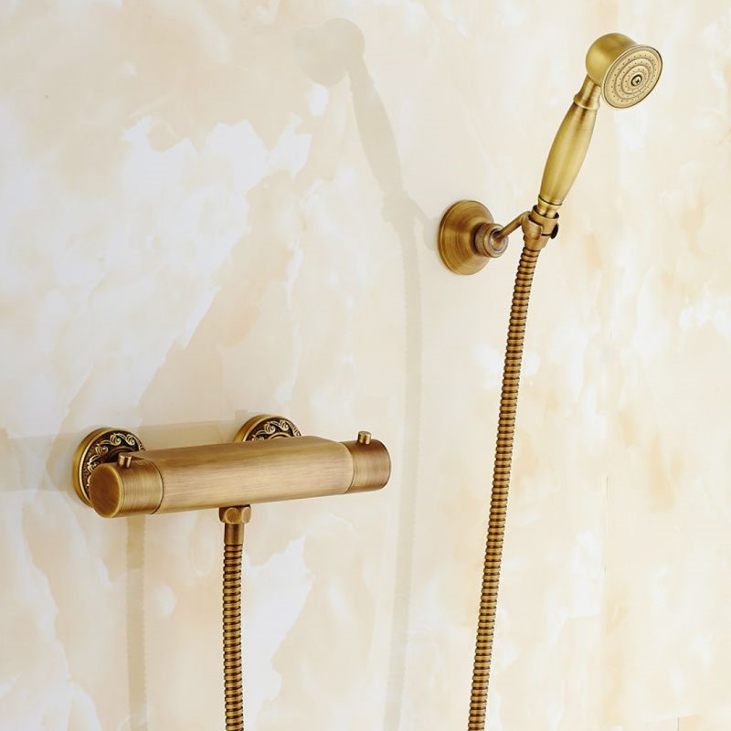 Juno Roman Wall-Mounted Brass Handheld Shower with Hose – Antique Gold Finish