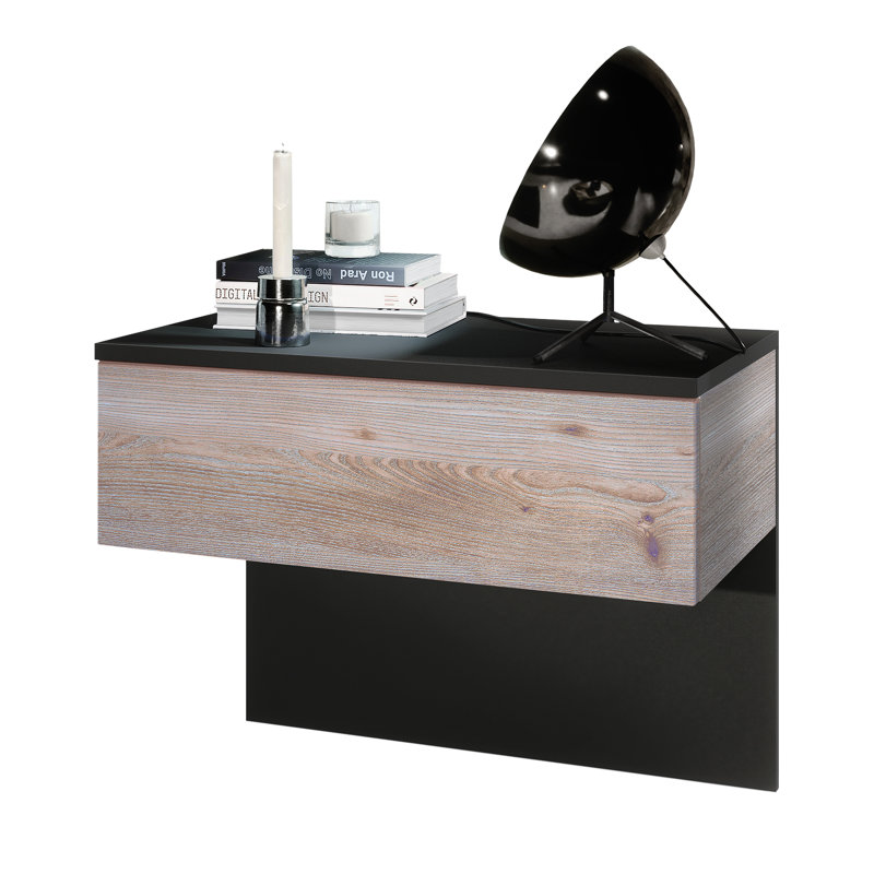 Nightstand Wasilewski, Nordic Oak, Black