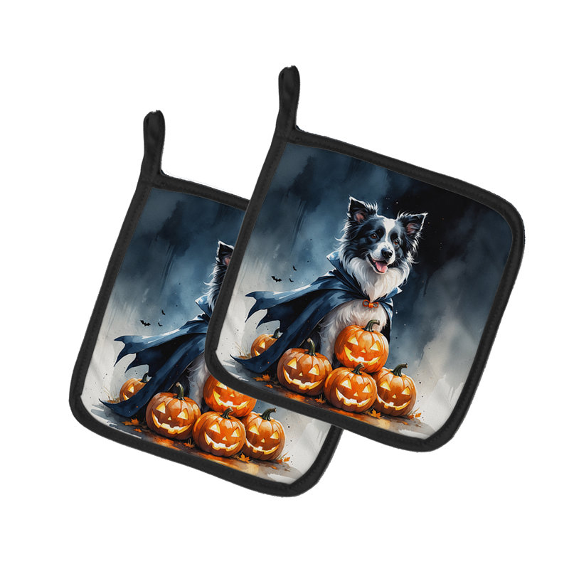 Paire de porte-pots Border Collie Puppy Halloween