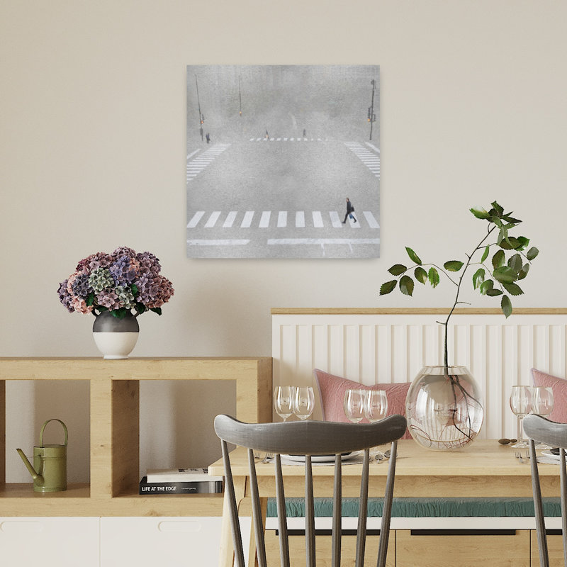 Art mural contemporain abstrait avec piétons, H 18" x l 18"