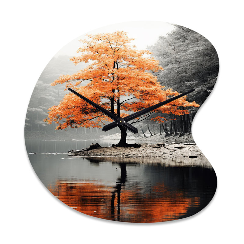 Orange et gris forêt Autumn Elegance II - horloge murale asymétrique en métal de forme irrégulière, Grand