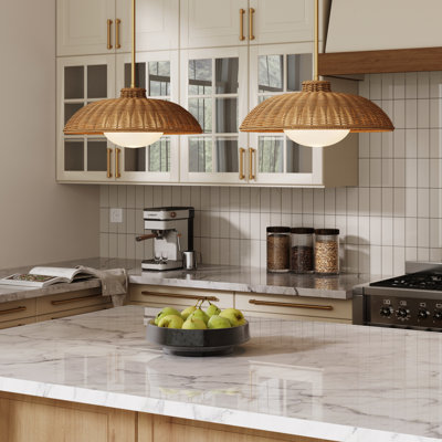 Boho Rattan Pendant Light With Glass Diffuser