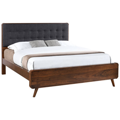 Dark Walnut Panel Bed Of King Size, Mid - Century Style, And Low Profile Look In Finish, Built Drawers