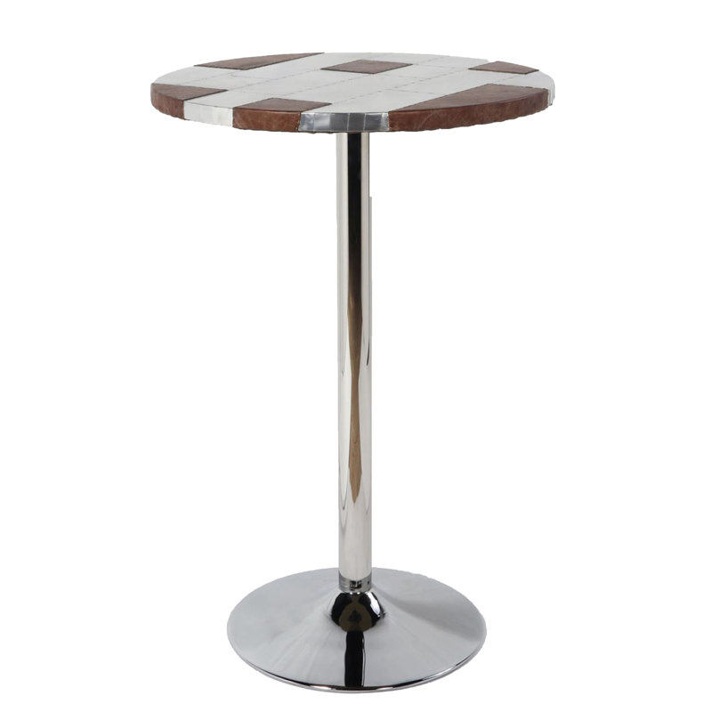 Retro Brown And Aluminum Pedestal Bar Table