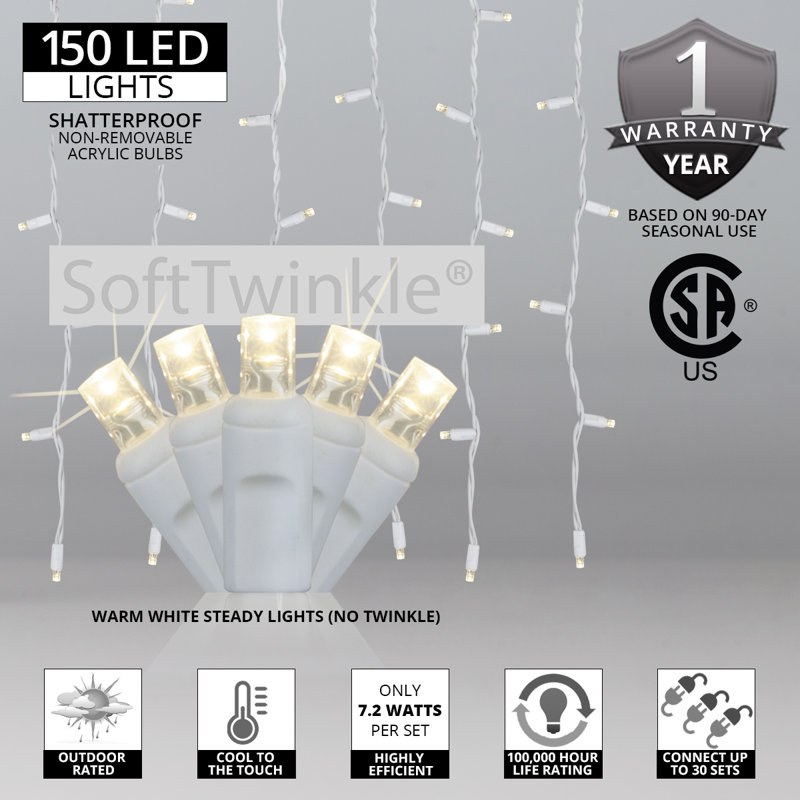 SoftTwinkle LED Curtain Icicle Lights, Warm White