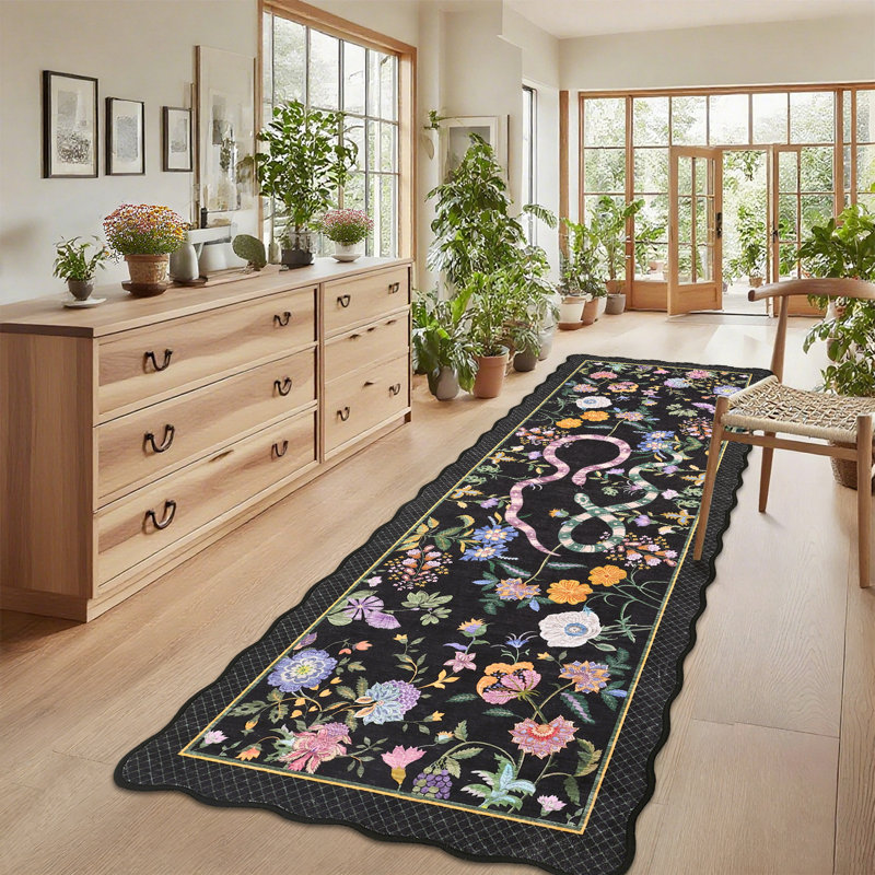Tapis festonné moderne antidérapant Farmhouse Floral, Runner 2' x 6'