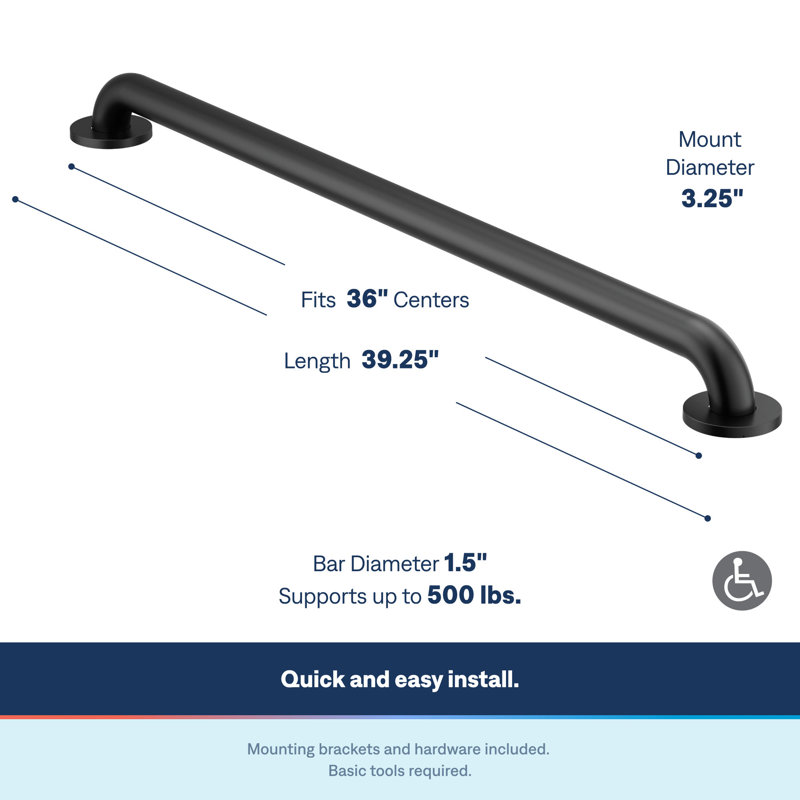 Home Care Concealed Screw Grab Bar, 36" W, Matte Black
