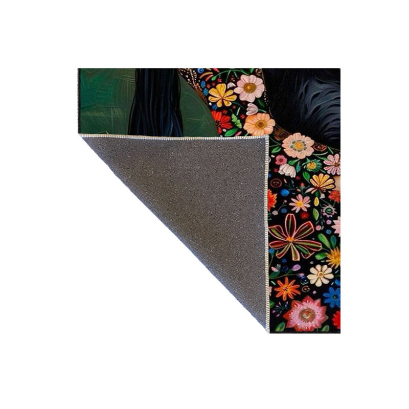 Tapis floral lavable à la machine Floral Cat and Woman, Carré 3 pi 3 po