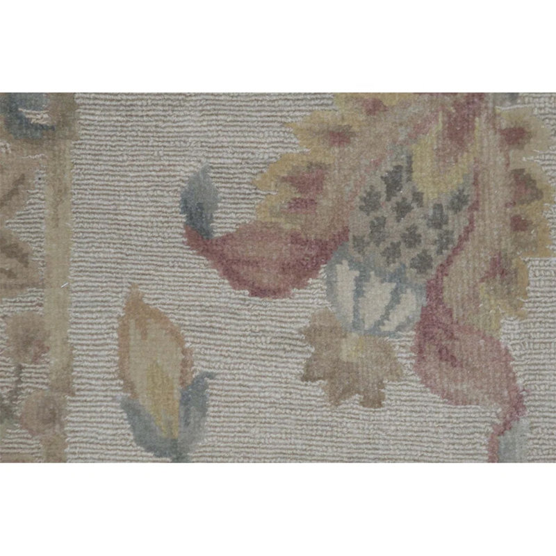 Tapis rectangulaire en laine noué à la main gris clair / bleu / rose, Rectangle 3 pi x 5 pi