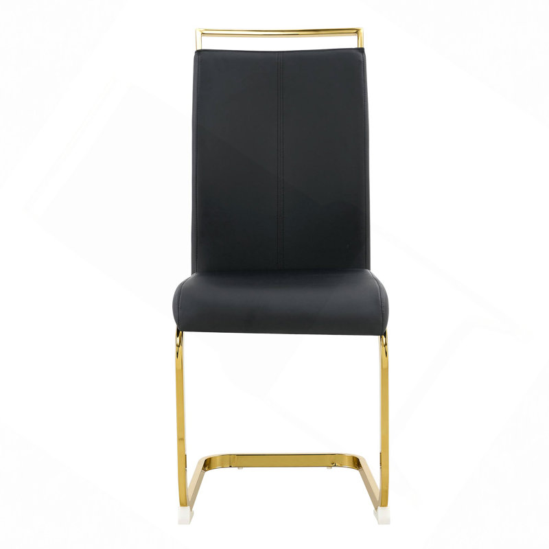 Dining Chairs, PU Faux Leather High Back Upholstered Side Chair With Golden C-Shaped Tube Metal Legs For Dining Room,Kitchen(Set Of 2 )